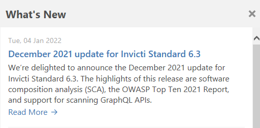 What's New Panel in Invicti Standard